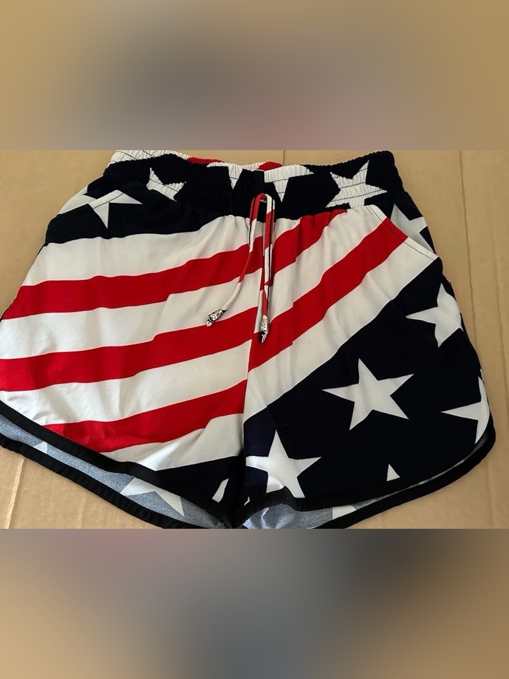 Red, White & Blue Poly Shorts Large? Pockets